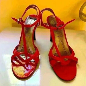 Sigerson Morrison Women's Red Patent Leather Strappy Heels Size 8